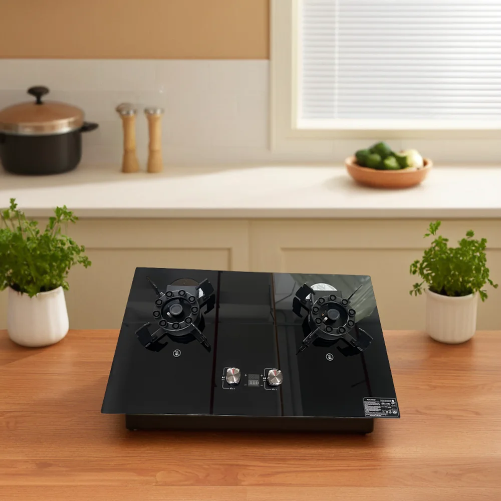 2 Burner Tempered Glass Folding Gas Hob Foldable Burner Built-in Gas Stove Dual Cooker Cooktop