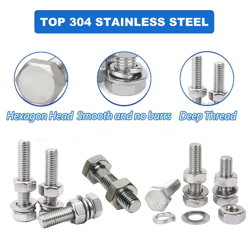 Ss Bolts M14 Stainless Steel And Nut M12 Washer M10x125 Inox 303 Head Hollow A4 304 316 Nuts 316L 310 410 310S Hex Bolt