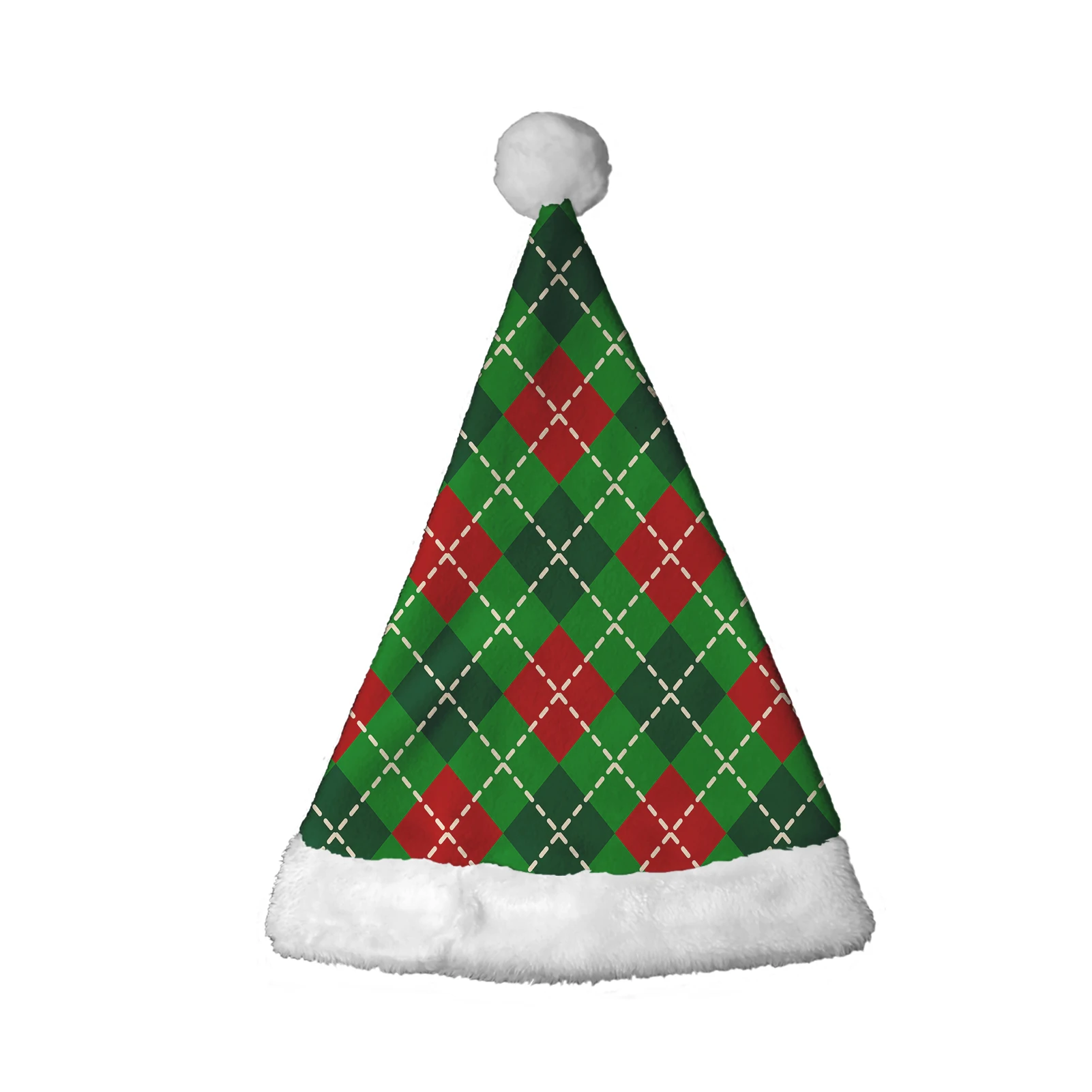 Christmas Red/Green Plaid Dotted Line Pattern TTO Technology Soft Infant Santa Hat Christmas Xmas Ornaments for Children Adults