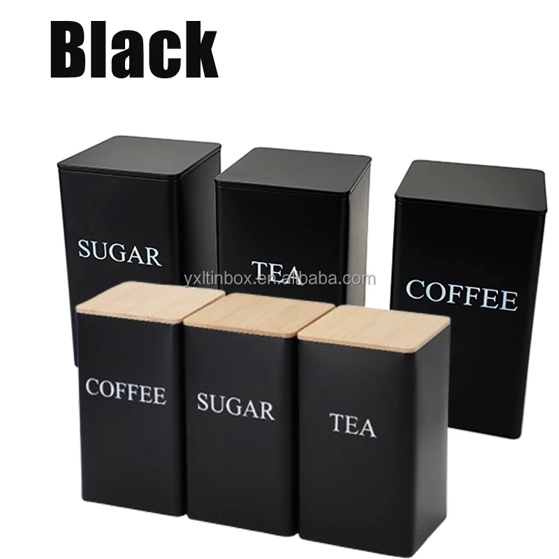 Kitchen Countertop Multifunction Food Storage Container white black Metal Bread Bin  round coffee sugar tea box with bamboo lid