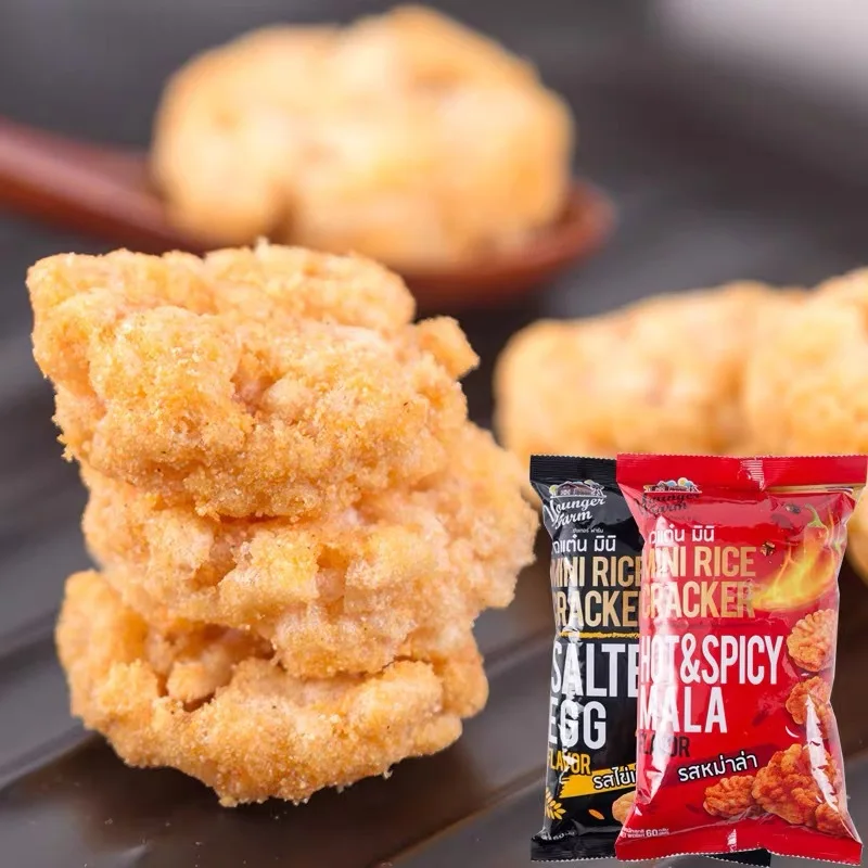 Specialty Asian Snacks 60g Crispy Rice Crackers Casual Cereal Snacks Salty Spicy Taste Soft Texture Imported Food Bag