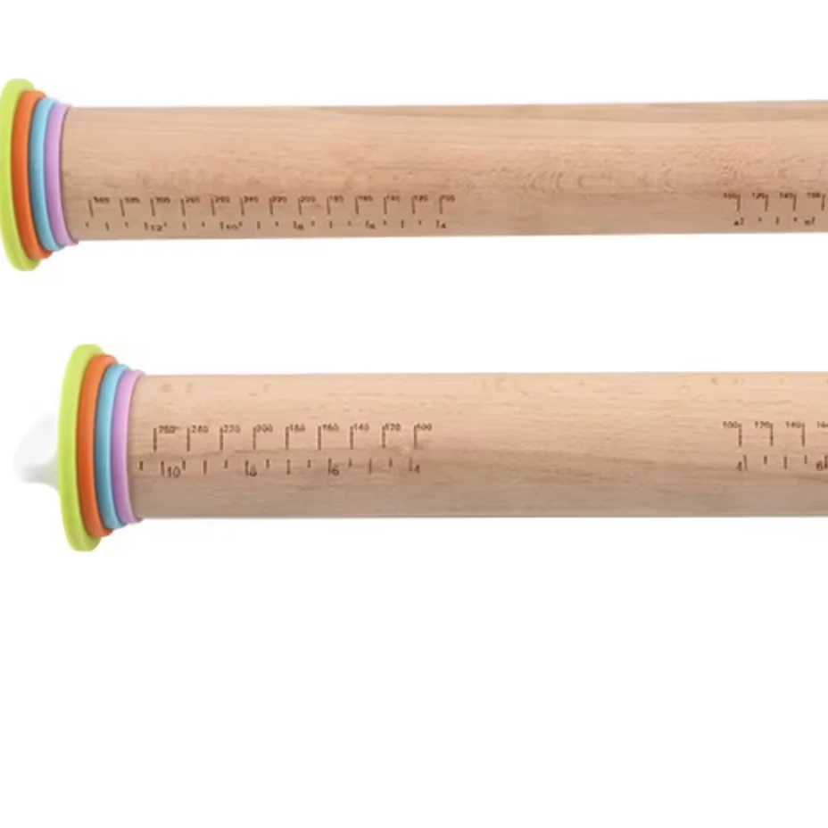 Adjustable Rolling Pin with Thickness Rings, Dough Roller with 4 Multi-Color Removable Rings, Measuring Guides for Baking