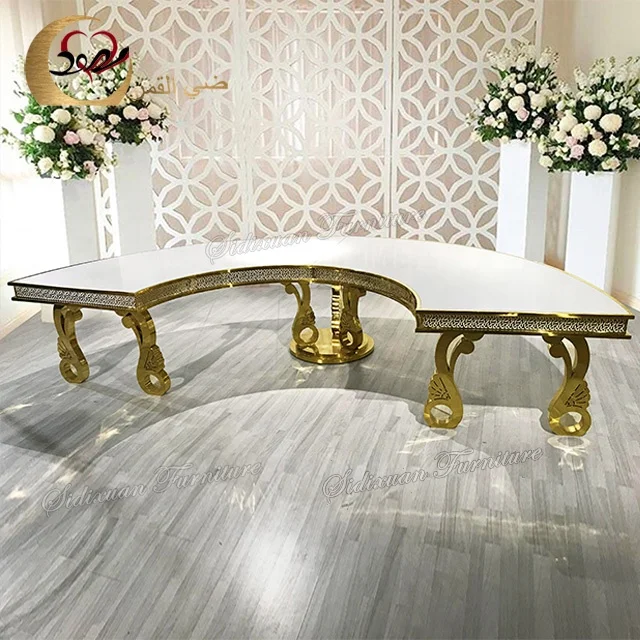 Luxury event hall stainless steel half round wedding serpentine moon table