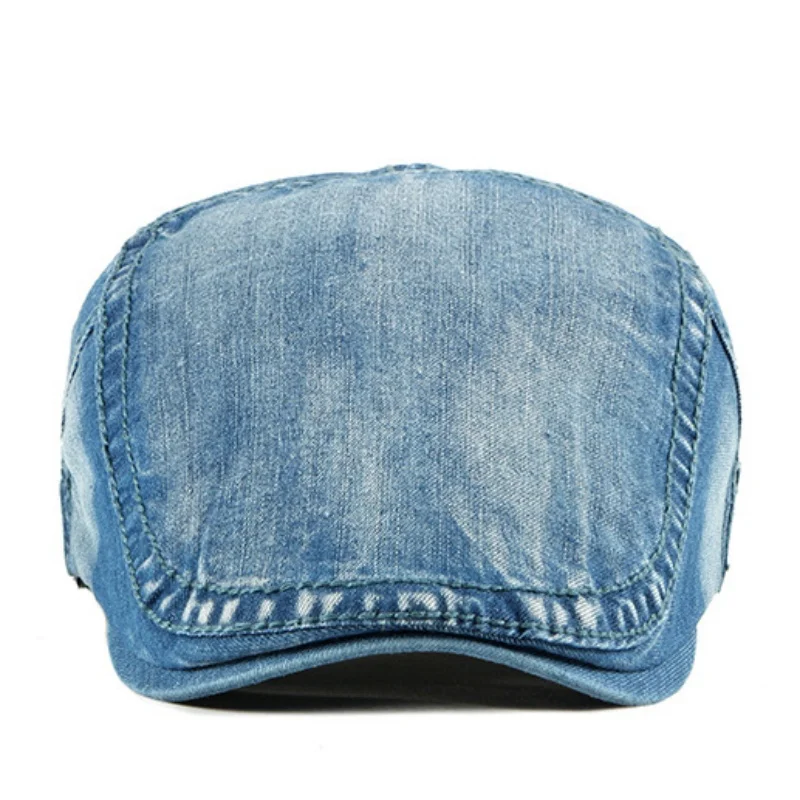 Stock 4 Colours Unisex Washed Denim Newsboy Hats Flat Ivy Gatsby Cabbie Driving Berets Hat Cotton Dad Cap for Men Women