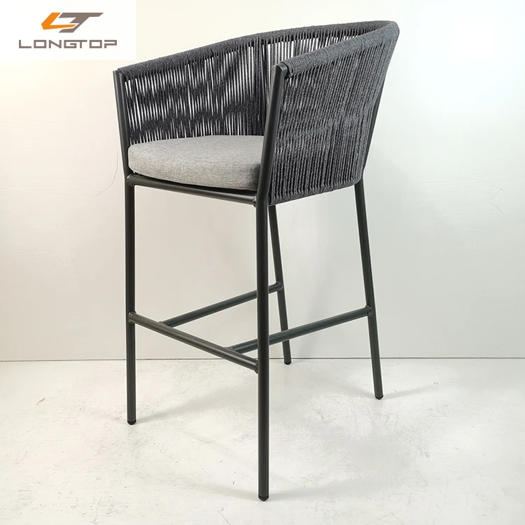 Factory wholesale commercial modern rope woven restaurant metal high bar chairs
