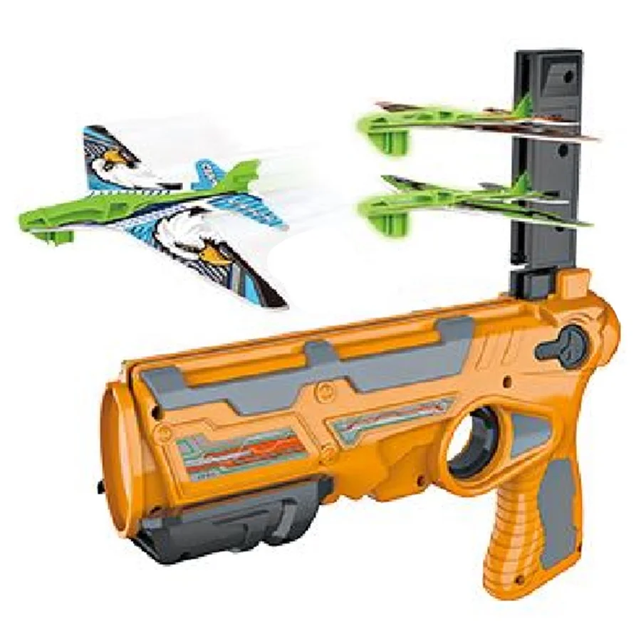 2023 ONLINE SALE Air battle continuous Triple launch Shooting Gun Glow in dark EVA airplane gun Outdoor sport game toys for boy