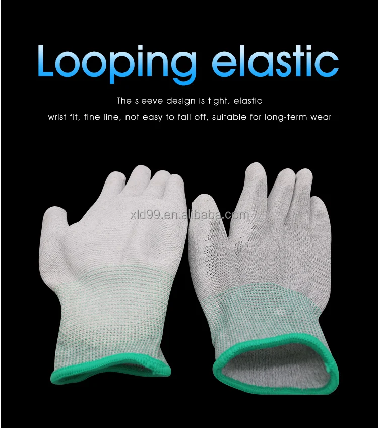 esd-safe nylon knit gloves esd pu palm glove esd protection Nylon Carbon PU Palm Coated Gloves