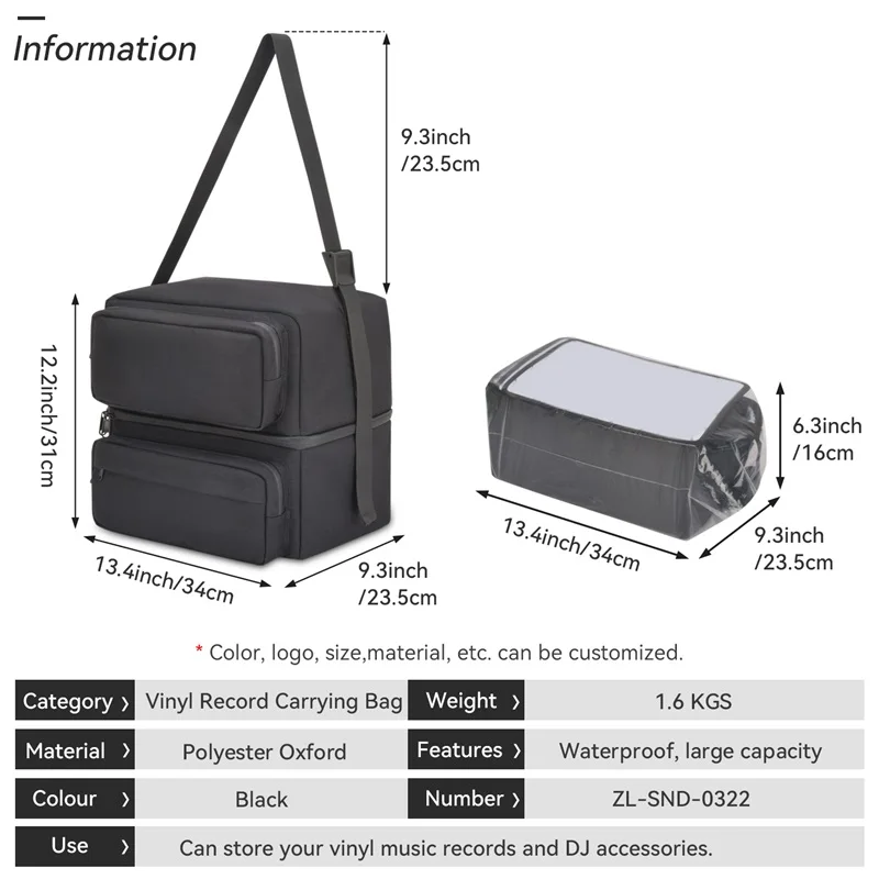 BSCI Custom Hot Sales Record Travel Waterproof CD Carrying Bags Tote Record Bags Shoulder Messenger DJ Storage Bag