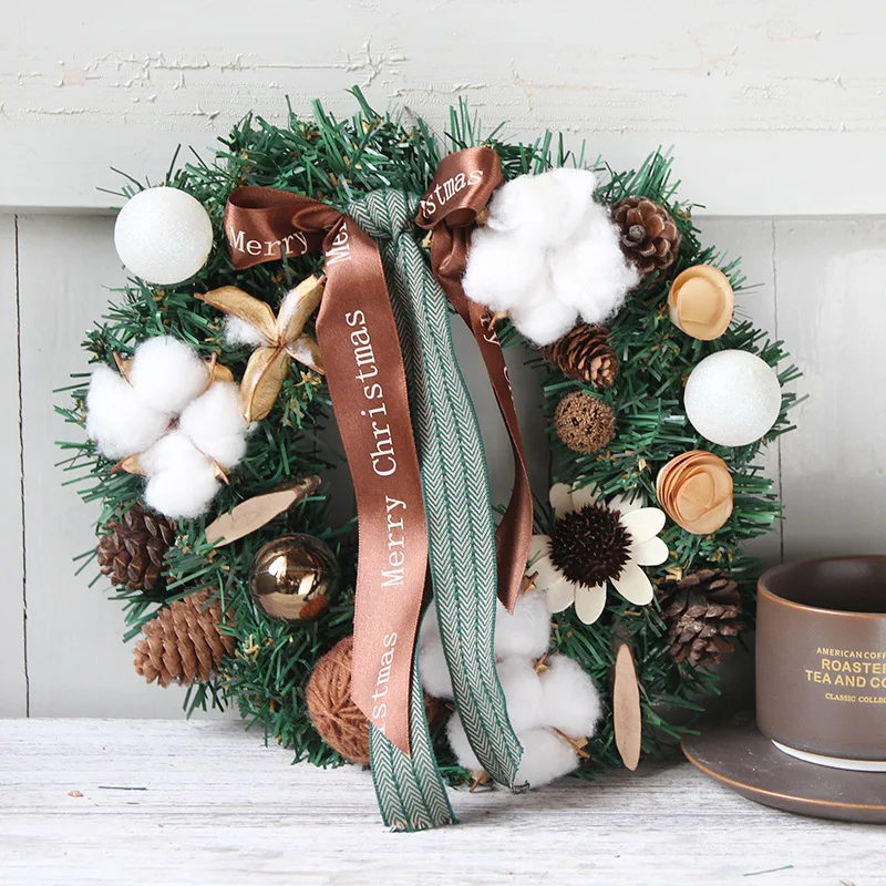 Christmas Wreath With Pinecone For Christmas Front Door Ornament Wall Artificial Pine Garland for Party Decor