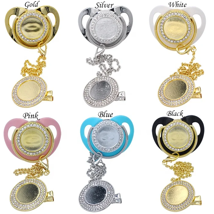 
Wholesale custom bling pacifier spark clear rhinestone luxury pacifiers with clip for baby 