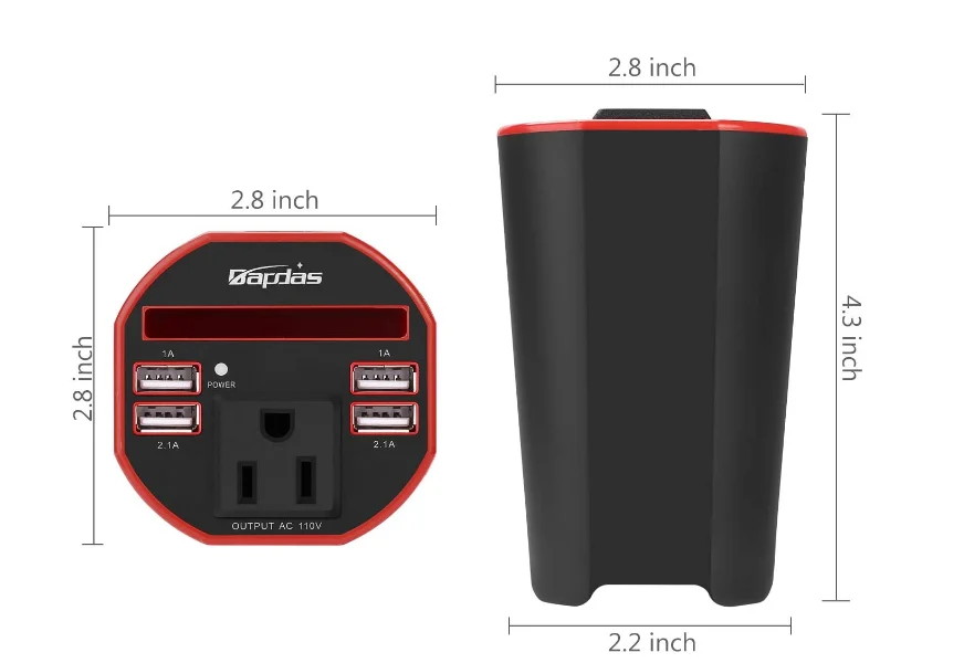 150W DC 12V to 110V AC Outlet Cup Holder Car Converter Adapter with 3.1A Dual Smart Quick USB Charger Car Power Inverter