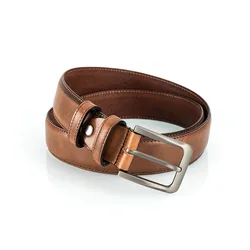 2022 super hot selling vintage design style brown color square metal alloy buckle grain pure leather belt for women and men