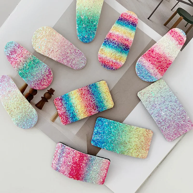 CLARMER Fashion New Simple Hair Accessories BB Hair Clip Girl Heart Rainbow Sequin Glitter Hair Clip