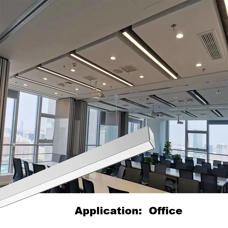 Office Linear Suspension Lighting LED Light Source Ceiling Installation Aluminum PC ABS Material Certified CE ROHS FCC VDE