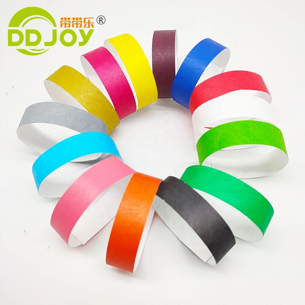 Custom Cheap Plain Solid Bracelet Neon Color Tyvek Wrist Band Waterproof Disposable Tyvek Paper Wristband for Events Festival