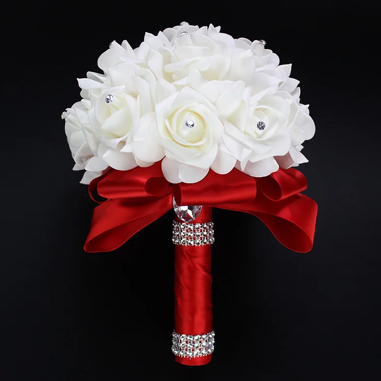 Hotsale Artificial Bouquet for Bride Bridesmaids with Diamond Soft Ribbons Rose Bridal Holding Flowers for Wedding