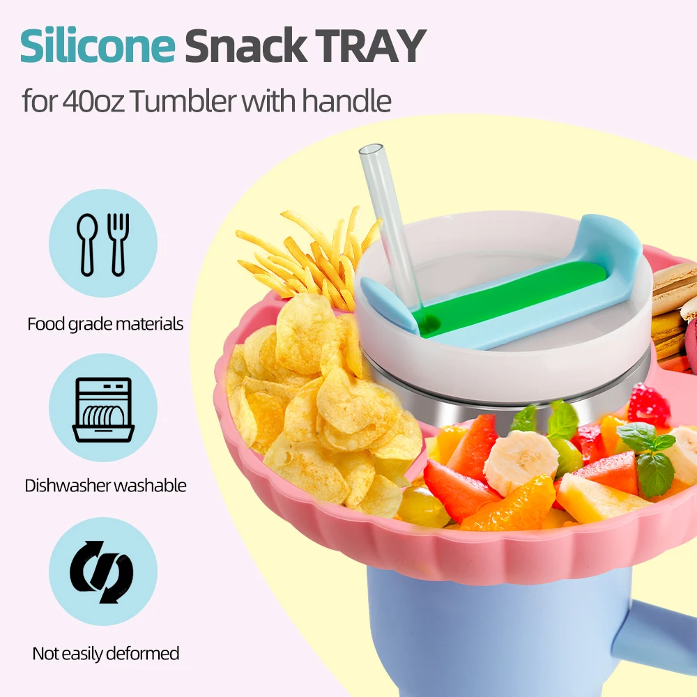 4-Compartment Reusable Silicone Snack Ring Holder Tray for 40 oz Tumbler with Handle Dish & Plate Category