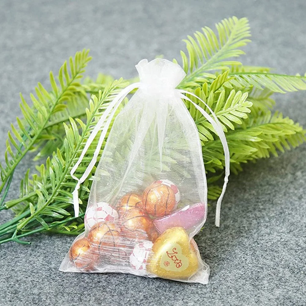 Wholesale Cosmetic Stock Custom Print logo Drawstring Organza Gift Bag Jewelry bag