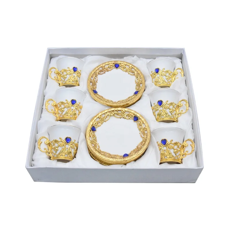 Роскошная фарфоровая кофейная чашка для ресторана с блюдцем, керамические наборы золотых чайных чашек