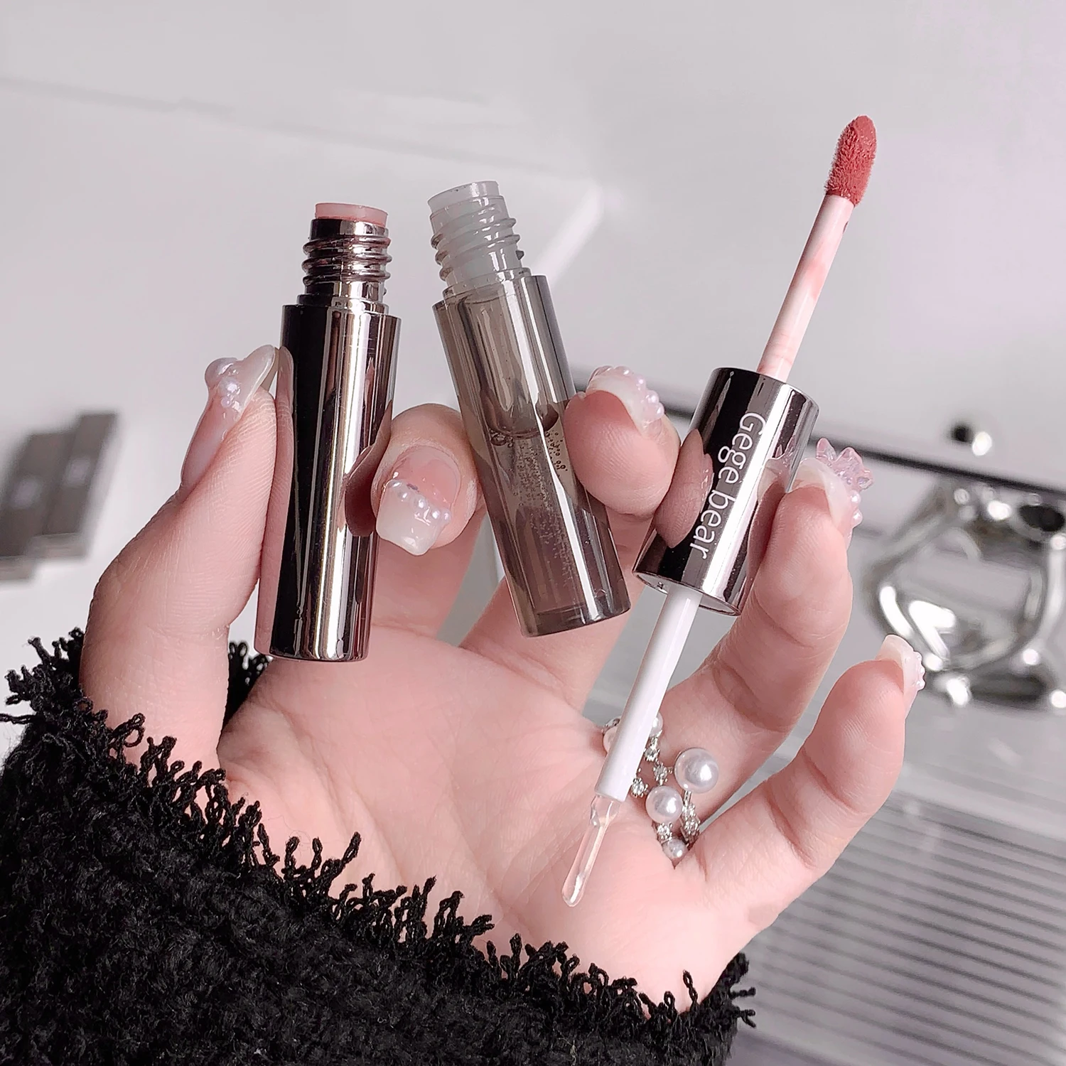 New Arrival Double-Headed Lip Glaze Mirror Water Gloss GEGE BEAR Moisturizing Plump Lips Not Easy To Fade Cute Lip Gloss