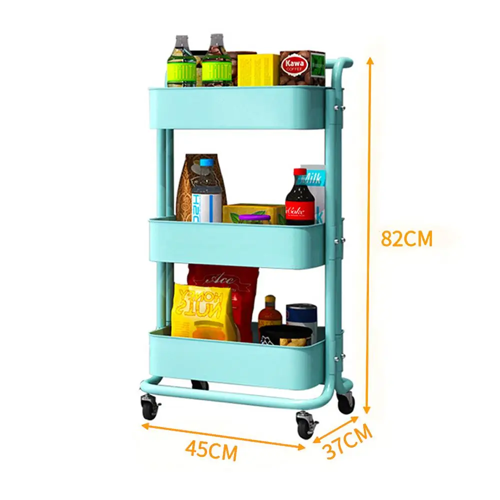 GRS Plastic 3 Tier Metal Storage Trolley Organizer Hair Salon Trolley Cart Vegetable Basket Storage Trolley Kitchen Rack