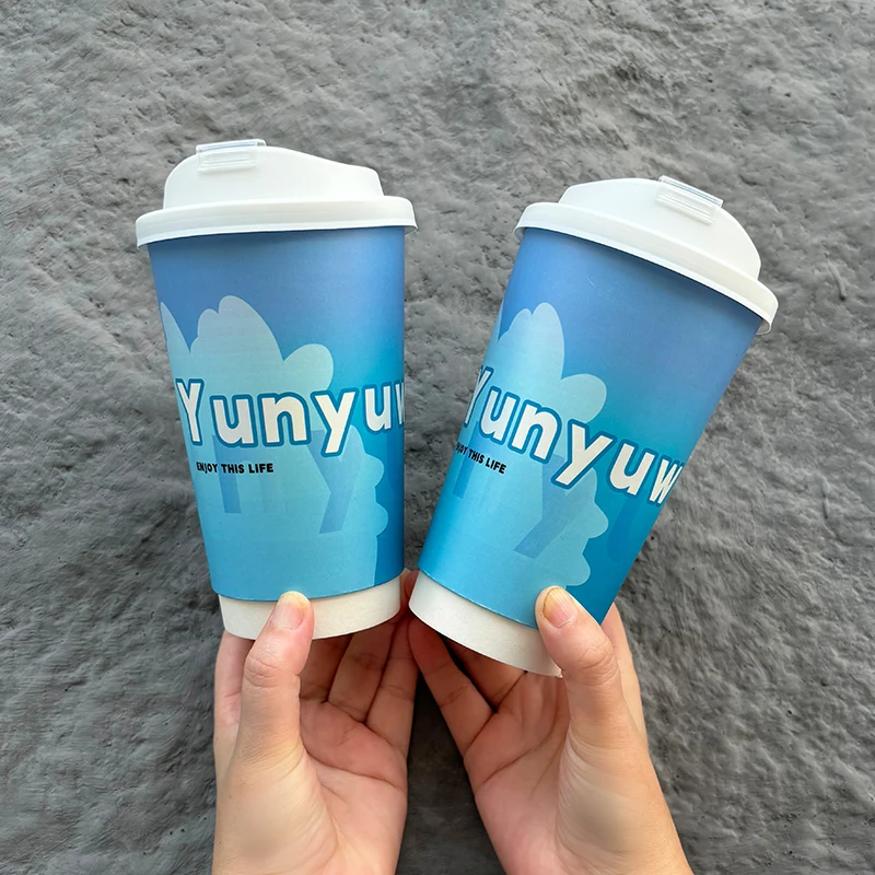 Fungard custom printed 16 oz cup for hot drinks  Double Wall Disposable paper coffee cups with lid boba  milk tea take away cup