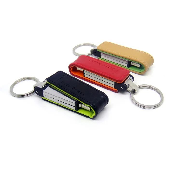 Luxury Genuine Leather USB flash memory drive PU leather usb flash drive with embossed logo leather keychain usb drive 2.0