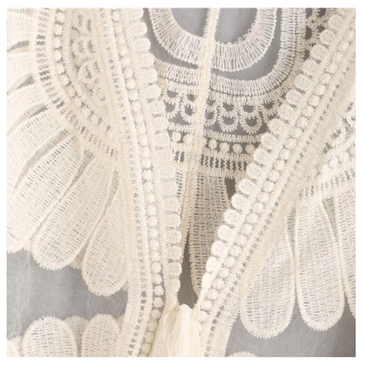 Casual Embroidered Knit Sweater Loose Boho Lace Kimono Cardigan Women