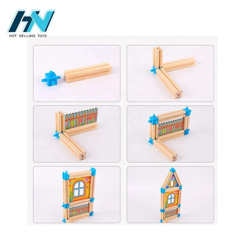 Kids education assembled creative wood model diy house 268pcs wooden toys building blocks