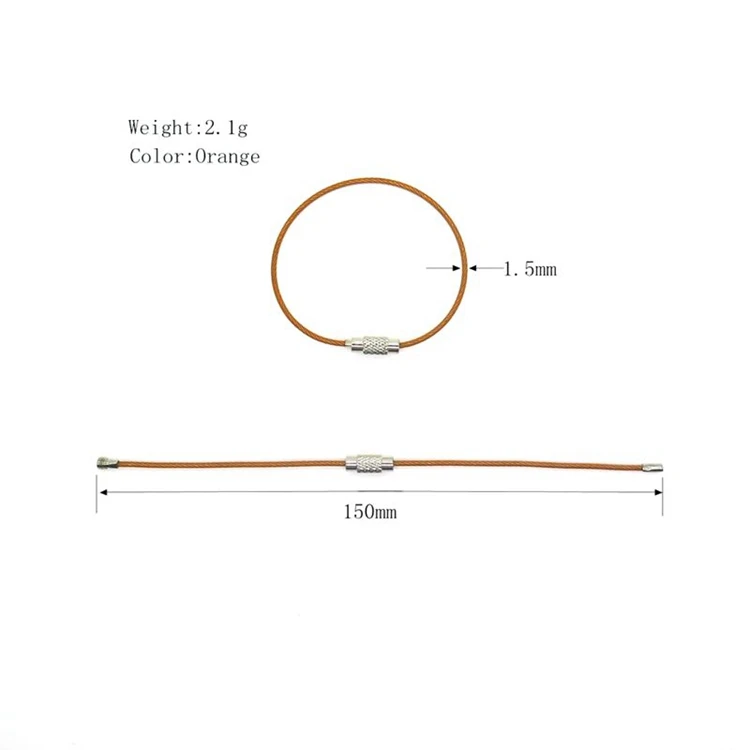 YIWANG Orange 150MM Stainless Steel Cable Key Ring Wire Rope Key Chain