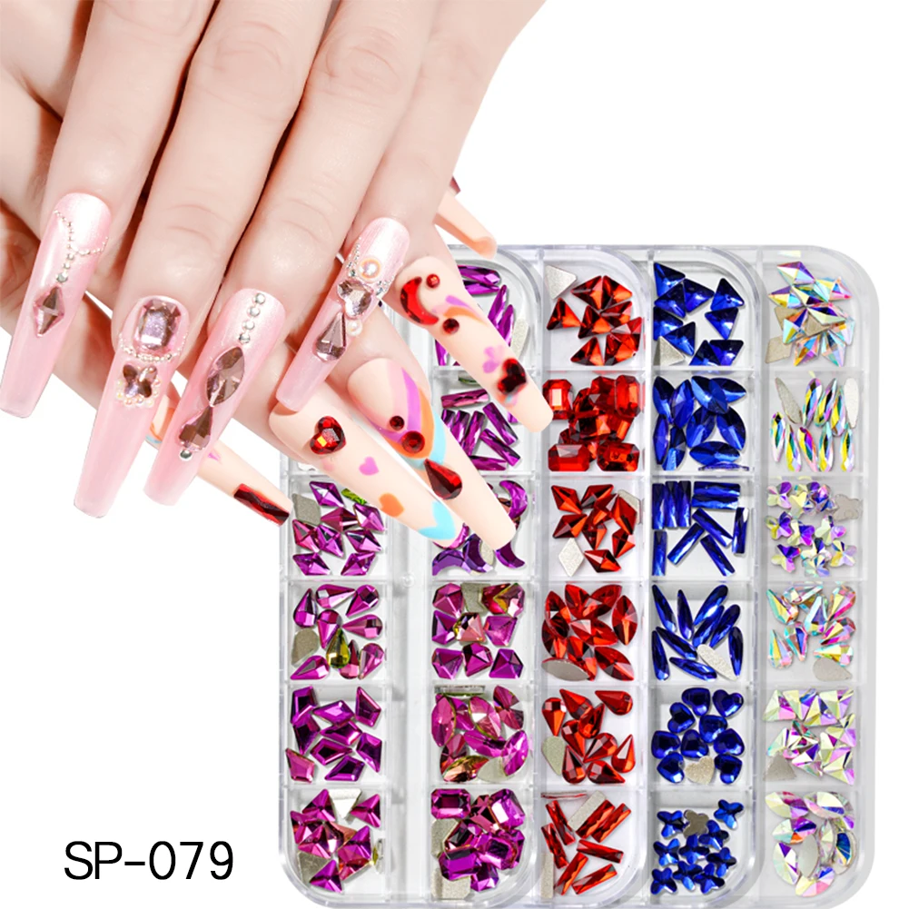 24 Colors 3D Glass Mixed Shape Nail Art Crystal Rhinestone Box Set For Nail Art Beauty DIY