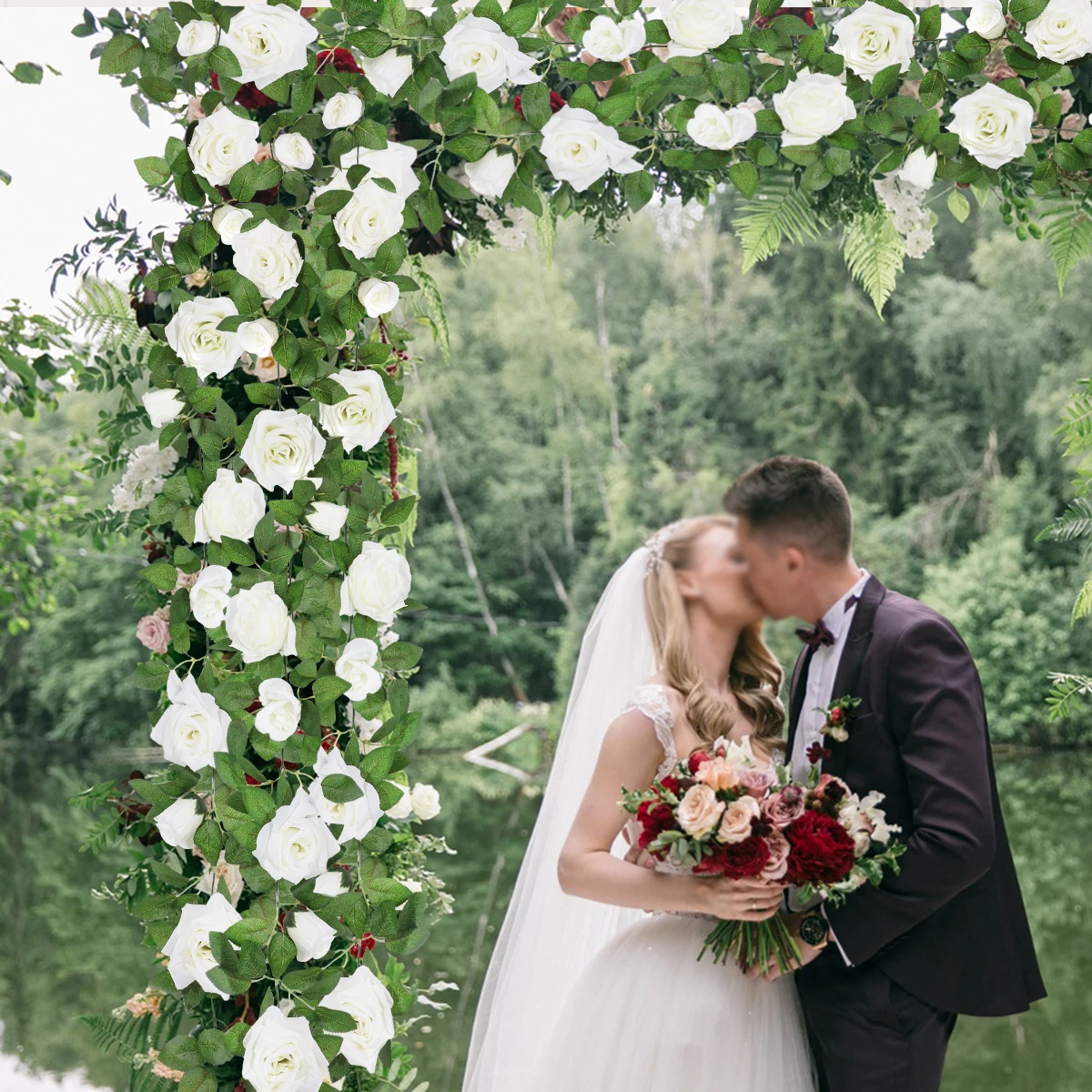 T-6 Wedding Decoration Garden Vines Hanging Faked Vines Artificial Rose Preserved Flowers And Plants Rattan Flower Arch