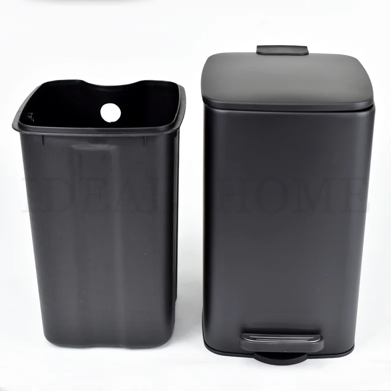 6L Removable Inner Bucket Rectangle Black Metal Easy-Close Lid  Pedal Bin Dust Bin Stainless Steel Trash Can with Step Pedal