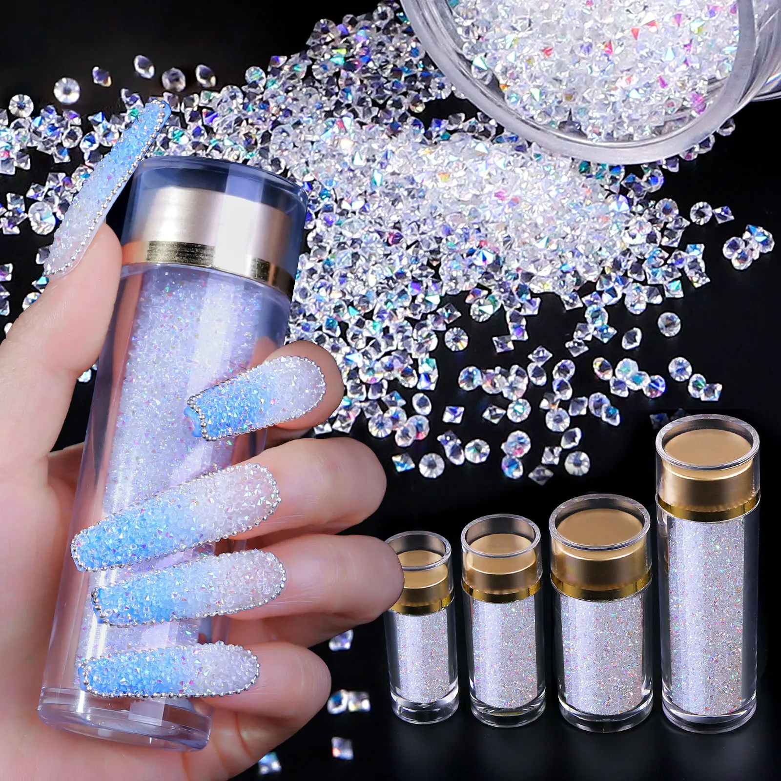 Destly Micro Bead Diamond Mini Nail Rhinestone High Shiny AB Reflective Nail Pixie Crystals Dust For Nails Art