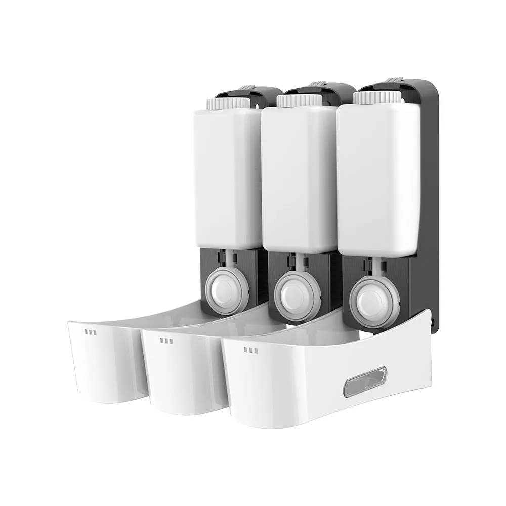 China Manufacturer 3 in 1 hotel wall mounted shampoo dispenser with 350ml refillable bottle with key lock