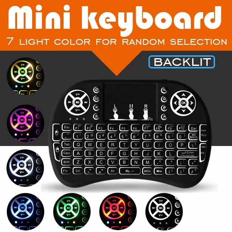 2.4G i8 mini Wireless Keyboard i8 air fly mouse Backlit English Russian Spanish French Remote Control for Set-top box