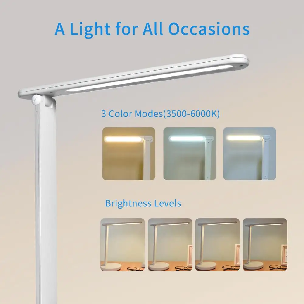 Flexible Dimmable Modern Office Lamp Touch Light Decorate Hotel Reading Study Led Desk Table Lamp With USB and holder