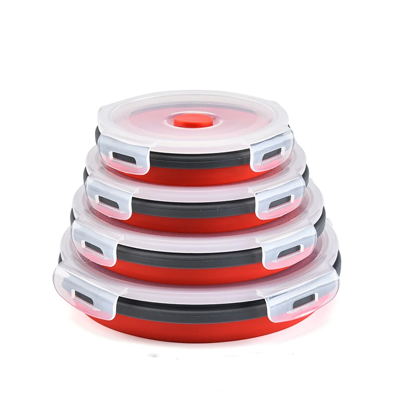 Collapsible Silicone Food Storage Container Set of 4 with Lids | Stackable - Space Saving | Microwaveable  Freezer