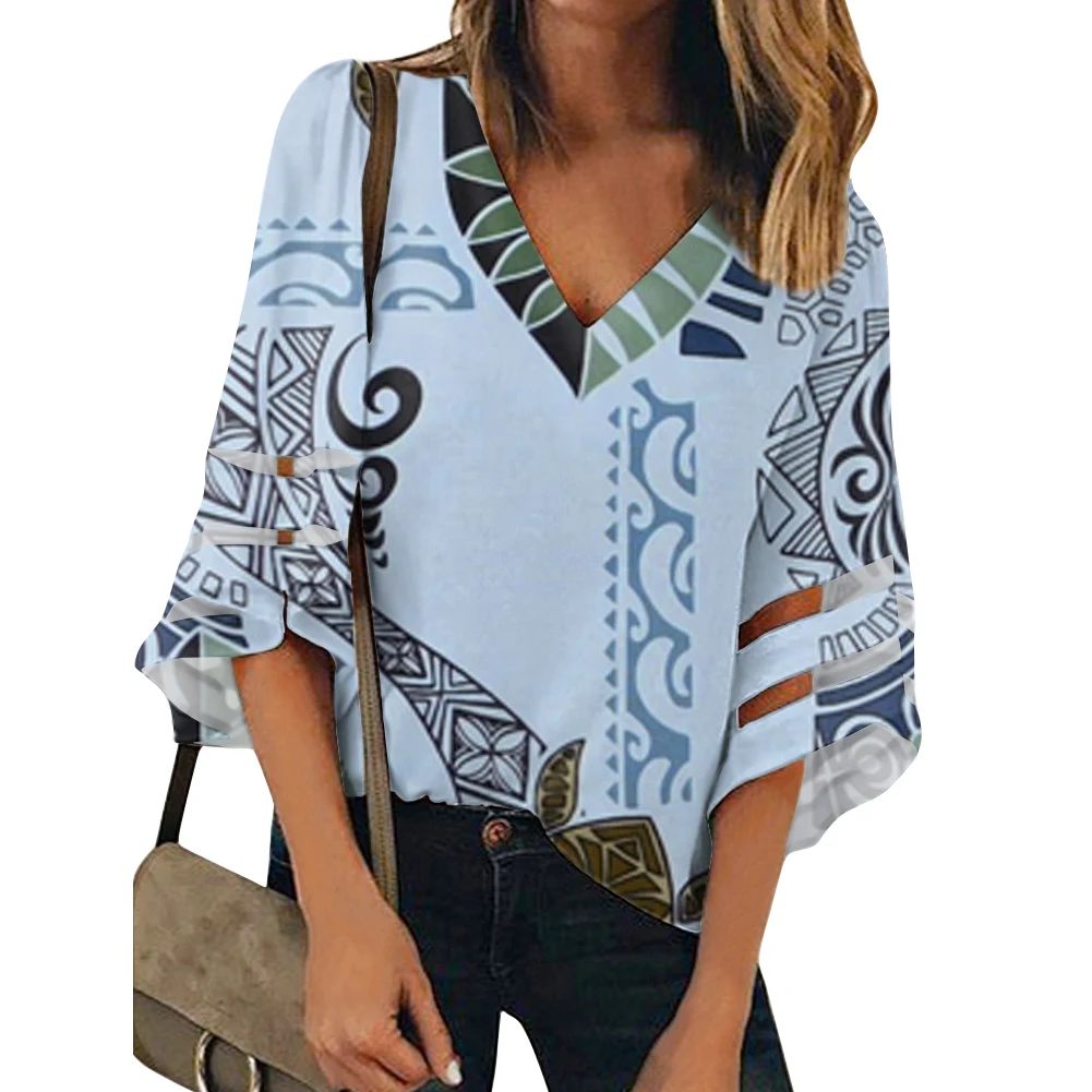 Ladies Plus Size Chiffon Shirt American Samoa Polynesian Style Pattern Custom Batwing Sleeve Tops Brand Design Luxury Clothing