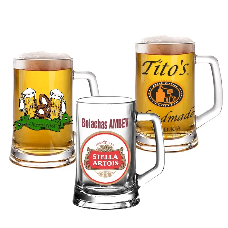 470ml Durable Big Beer Drink Mug Gold Rim Glass Cup Drinking Tea Vintage Mugs Handle Juice 16oz Clear