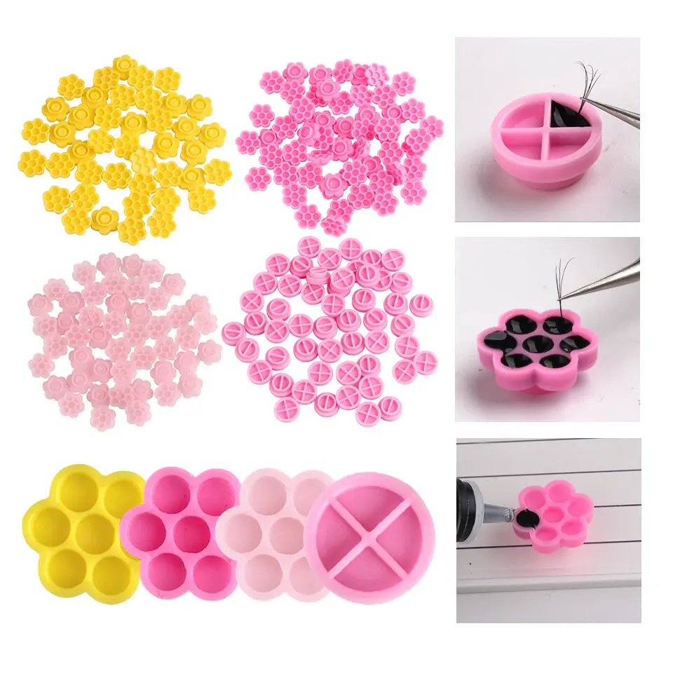 Wholesale White Pink Purple Heart Shape Flower Glue Ring Eyelash Extension Tools Lash Glue Rings
