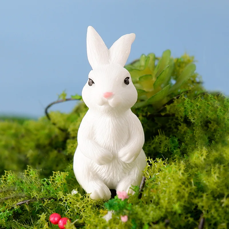 New 2024 microscopic white resin rabbit garden ornaments DIY landscaping bonsai decoration mini resin crafts ornaments