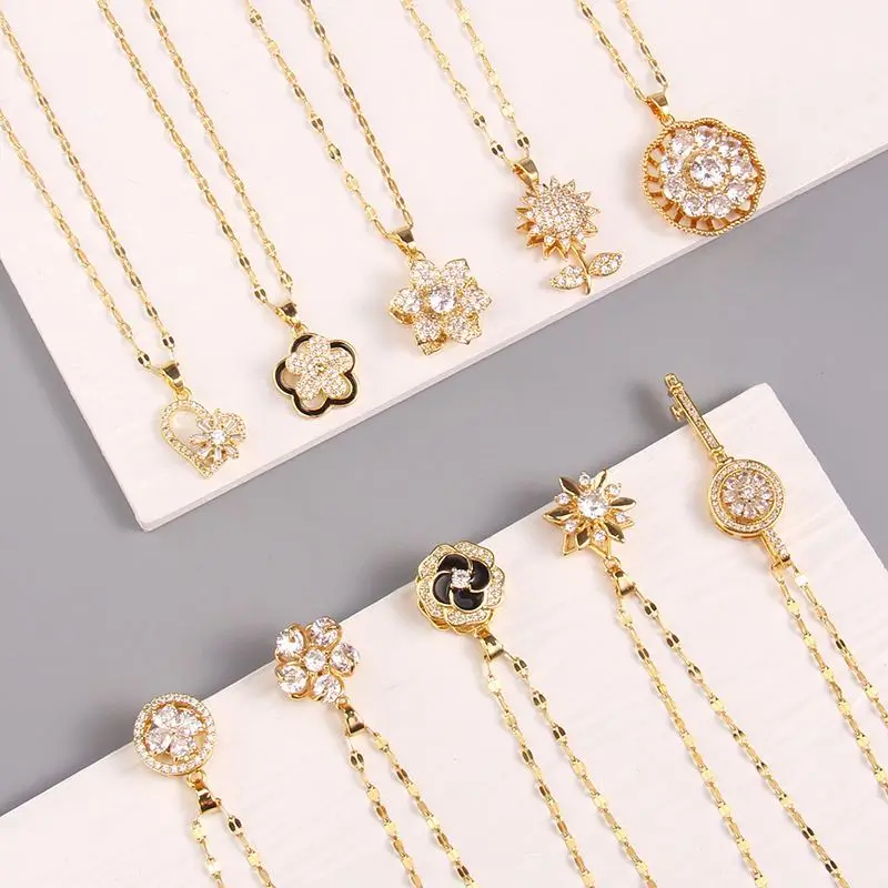 Top sale titanium Steel Four-leaf Clover flower Key Rotatable Pendant necklace jewelry