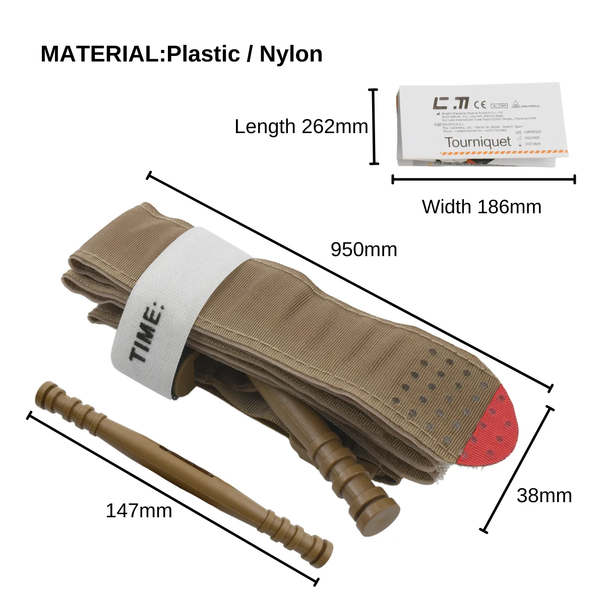 Anthrive CE Approval Tan Khaki Nylon Rod Windlass Survival First Aid Emergency Trauma Combat Hemostatic Cat Tactical Tourniquet