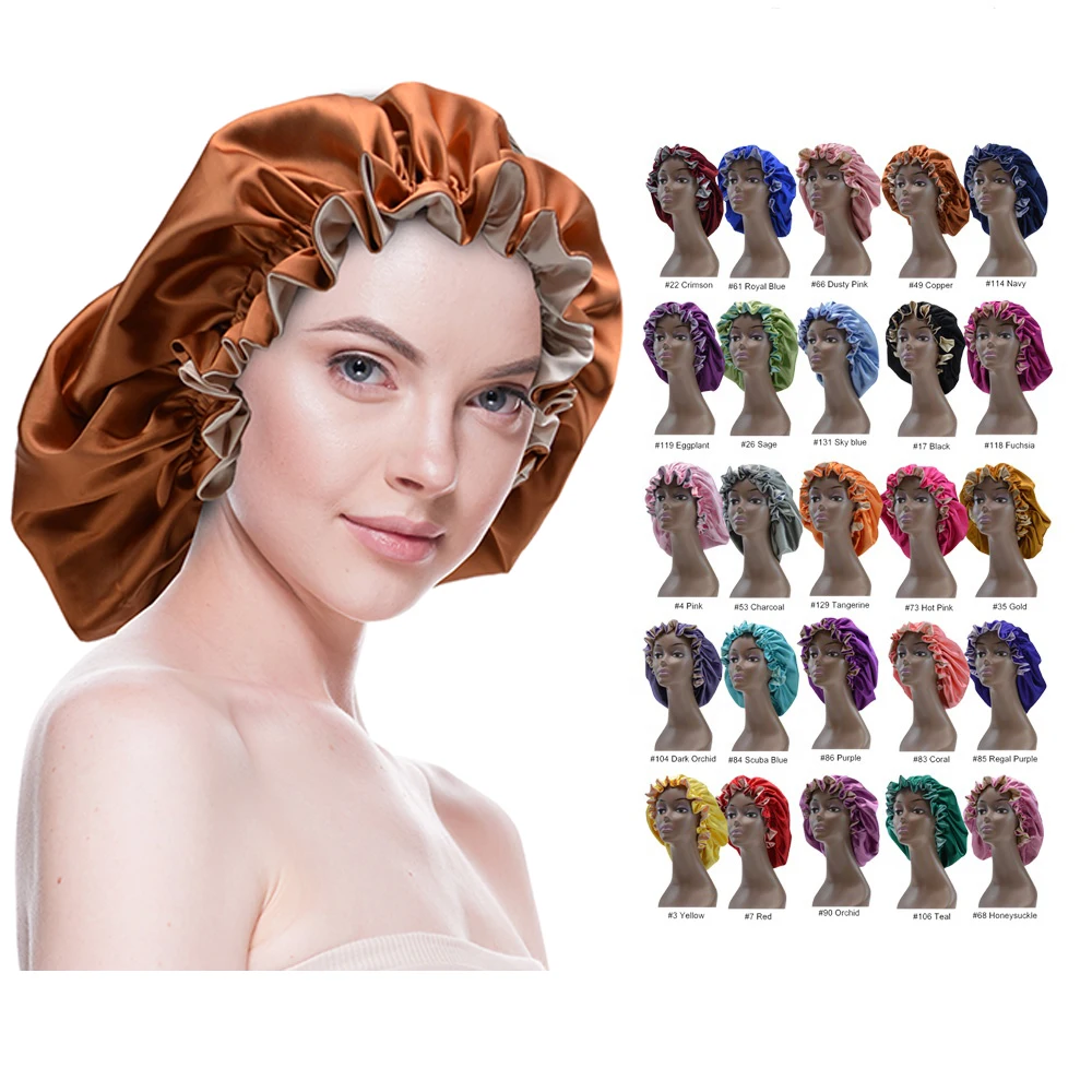 Hair Bonnets Sleeping Cap Women Fashion Double Layer Satin Large Cap Sleeping Hair Bonnets Hats