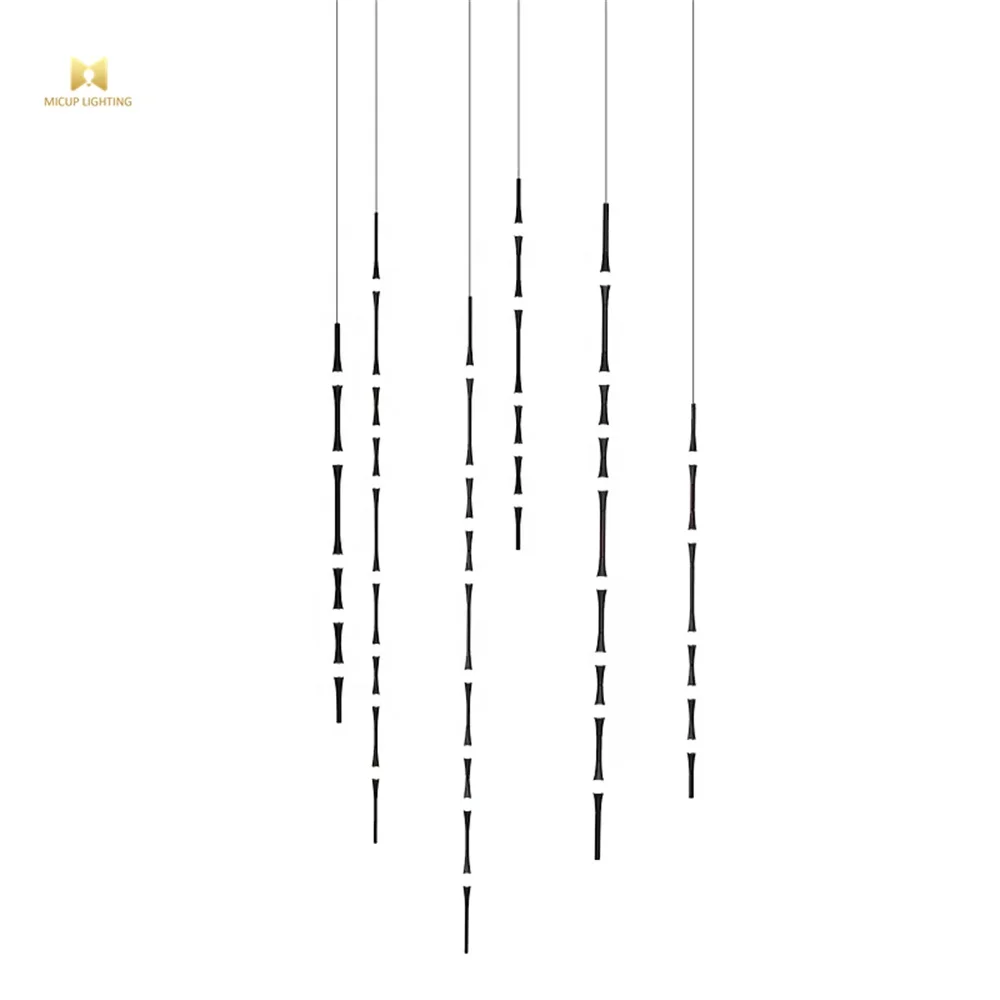 Creative Modern Simple Black Aluminum Long Drop LED Pendant Lamp Restaurant Word Bamboo Chandelier