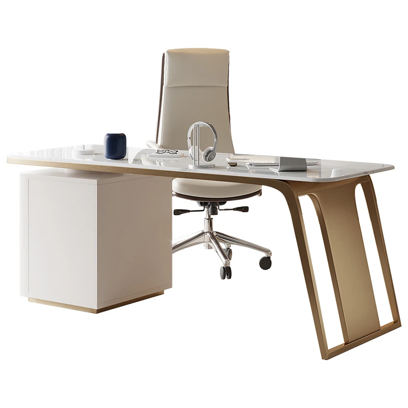 Modern office white sintered stone computer desk CEO manager executive table medical beauty institution receiving table
