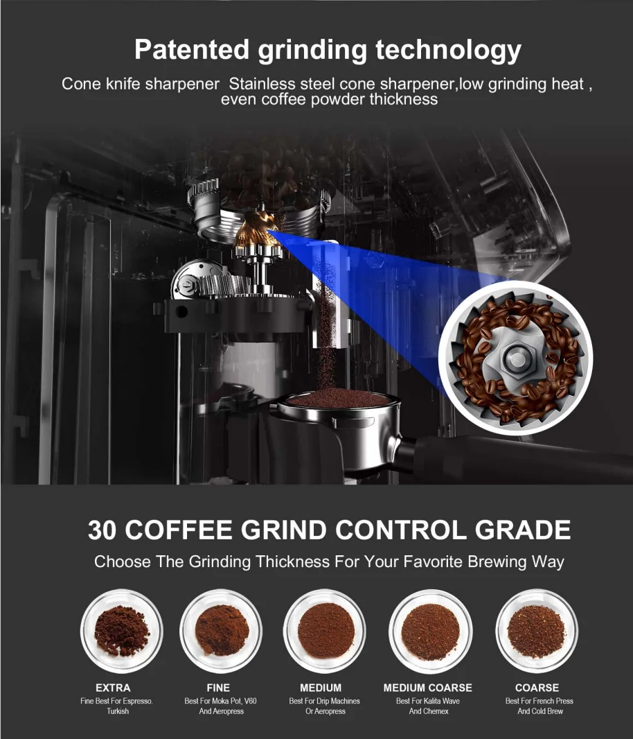 2024 New Arrival Hot selling 20 bar ULKA pump 1500W with pressure gauge,with time display Semi-automatic coffee machine