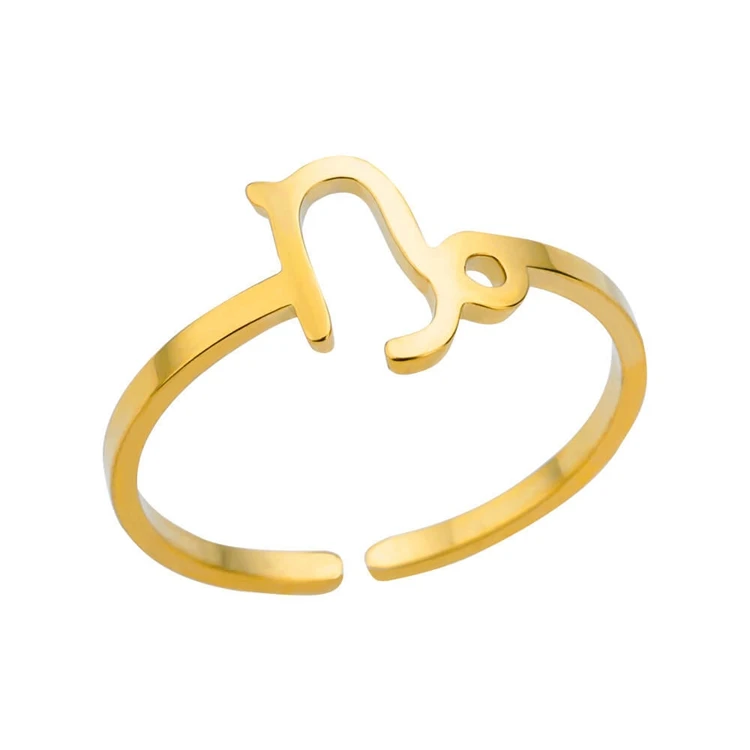 Simple Stainless Steel Jewelry 18k Gold Plated 12 Sign Symbol Zodiac Fashion Fine Open Adjustable Rings for Women Valentine Gift