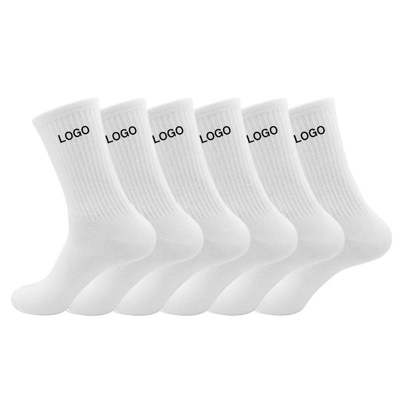 Wholesale premium high quality Custom Socks logo Ankle Mid-Tube Crew Cotton Men white sock